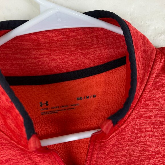 Under Armour Mens Sz M Zip Neck Long Sleeve Orange Loose Fit Sweatshirt - Picture 3 of 5